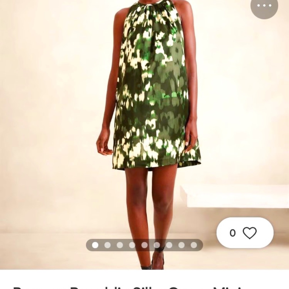 Banana Republic Silky Crepe Mini Dress in Bamboo Shoot Green Pattern size Medium